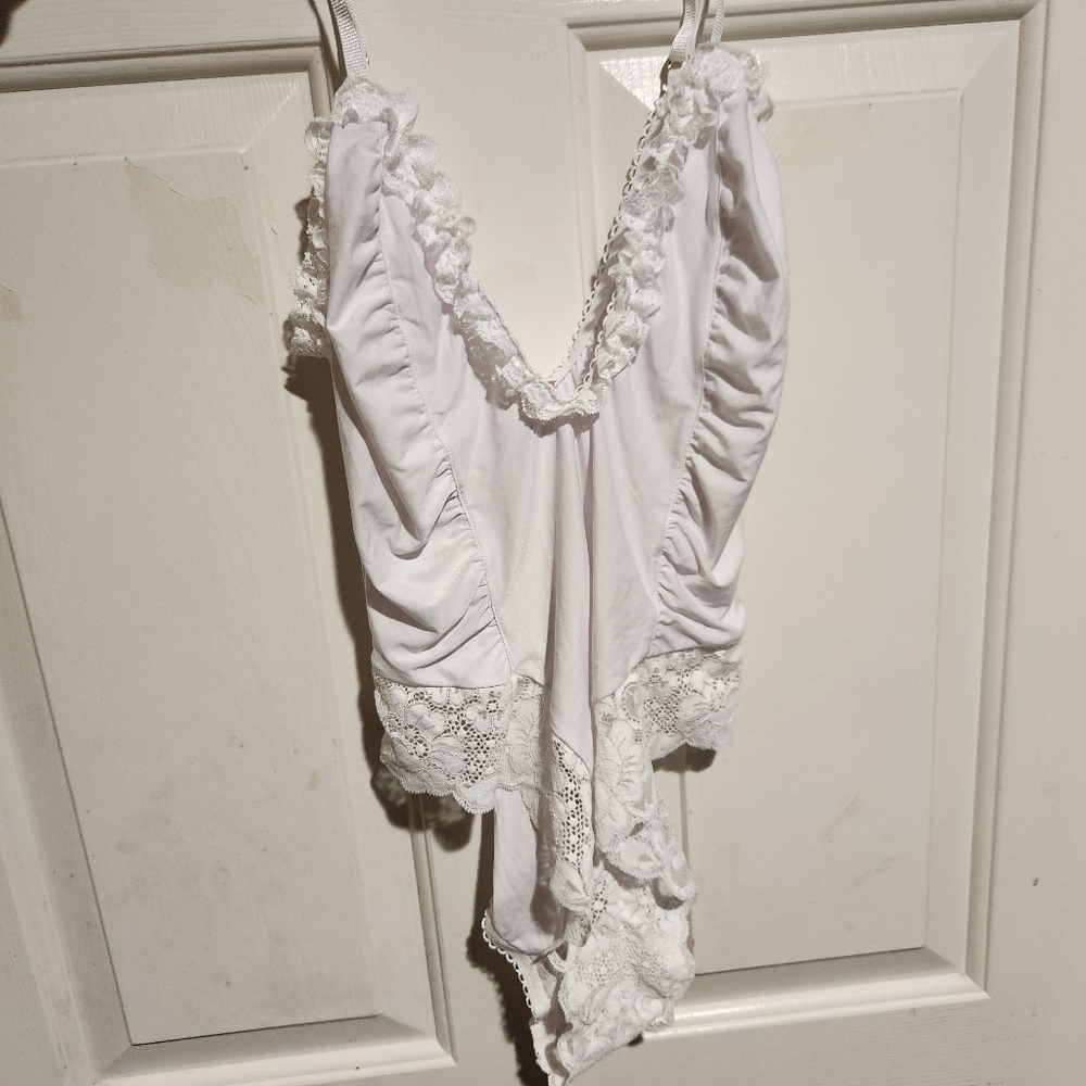 We Are Hah Lace Ruched Sleeveless Bodysuit Large Cottagecore Coquette Bridal - Picture 3 of 8